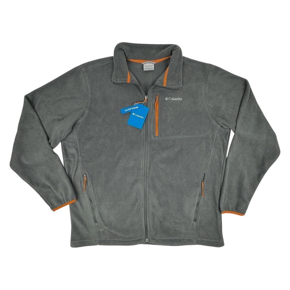 Columbia Men's XL Full-Zip Fleece Jacket‎ Shark Gray Brown Trim Regular Fit NWT